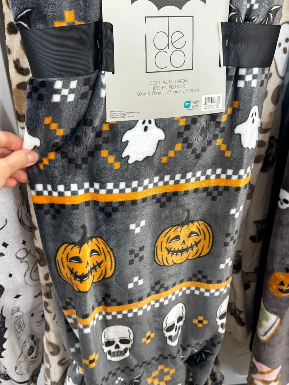Deco Halloween Plush Costume Throw - Gray & Orange Pumpkin Ghost Design